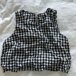 notPERFECTLINEN Black and White Gingham BAY cropped linen top